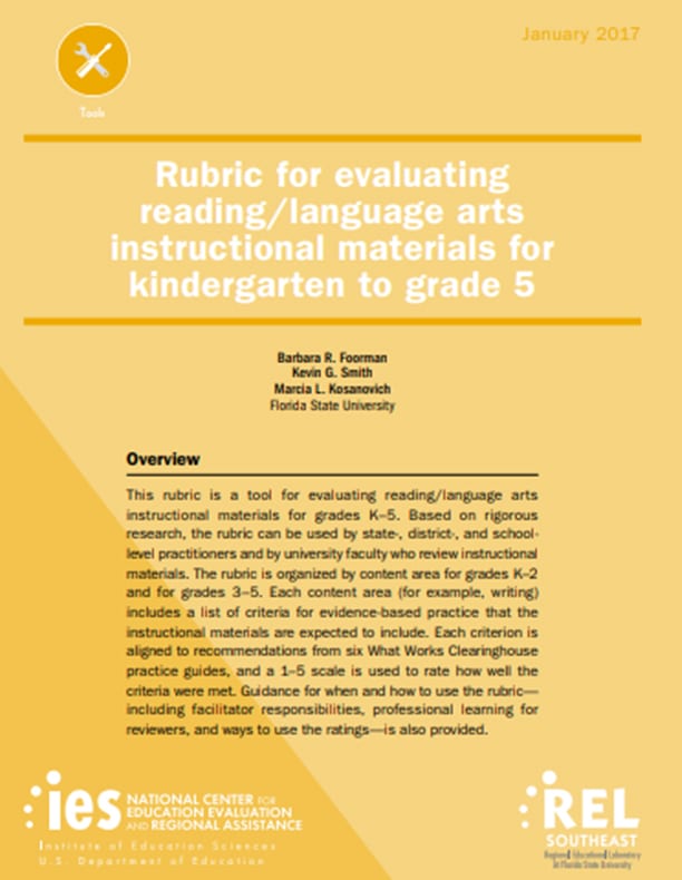 Rubric for Evaluating Reading/Language Arts Instructional Materials for Kindergarten to Grade 5