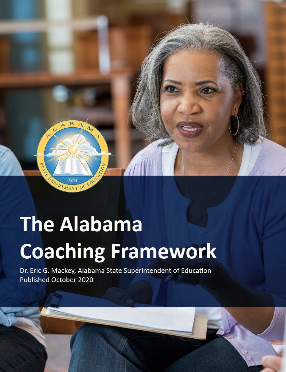 Woman talking with a text banner across the photo that reads, The Alabama Coaching Framework