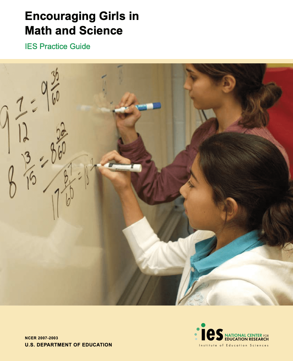 Cover of resource with photo of two girls solving math problems on a whiteboard