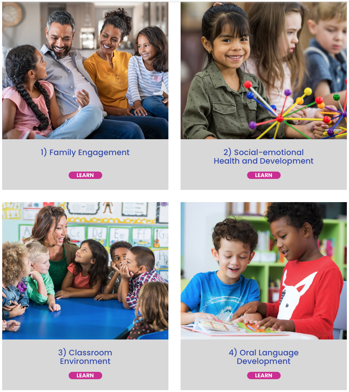 four photo blocks with various multi-ethnic children and instructors